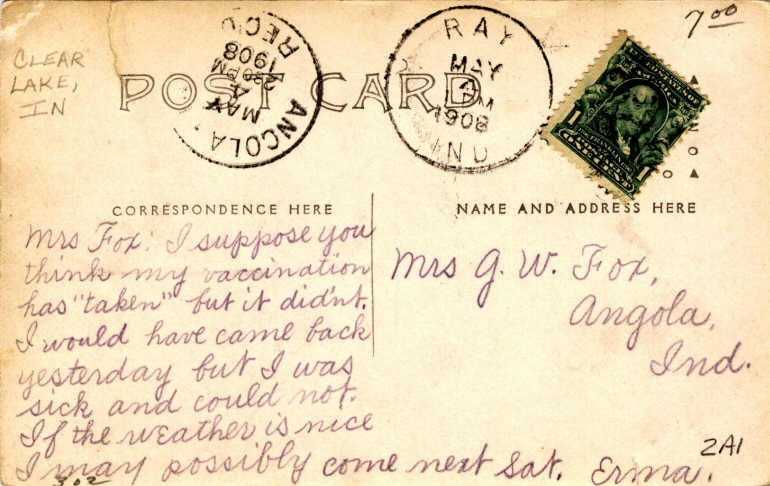 Clear Lake Steuben County Indiana Postcard