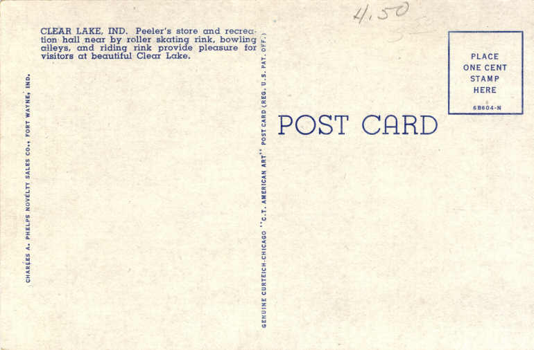 Clear Lake Steuben County Indiana Postcard