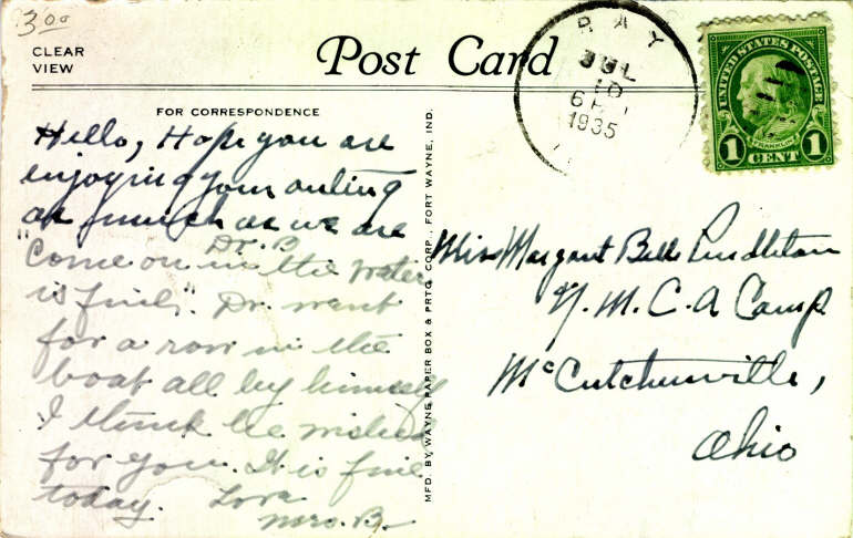 Clear Lake Steuben County Indiana Postcard