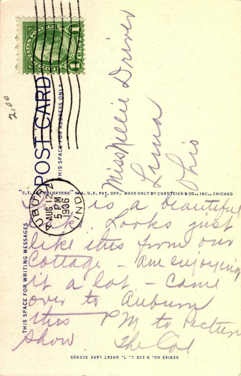 Clear Lake Steuben County Indiana Postcard